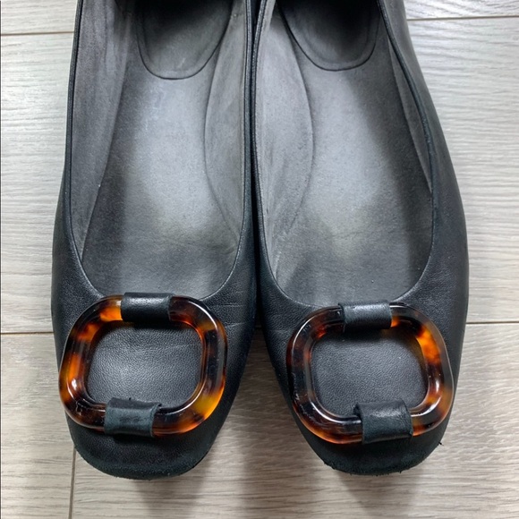 Stuart Weitzman French Horn Black Leather Flat Shoes - Picture 2 of 10